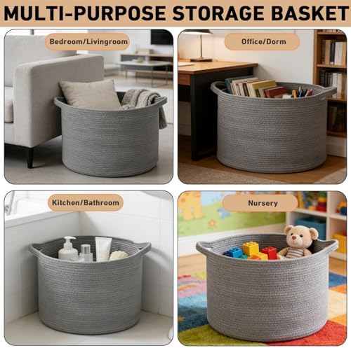 115L Extra Large Blanket Basket,Woven Rope Laundry Basket-Dark Grey