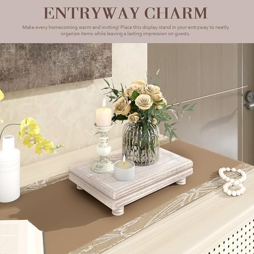 Decorative Tray Wood Pedestal Stand / Natural