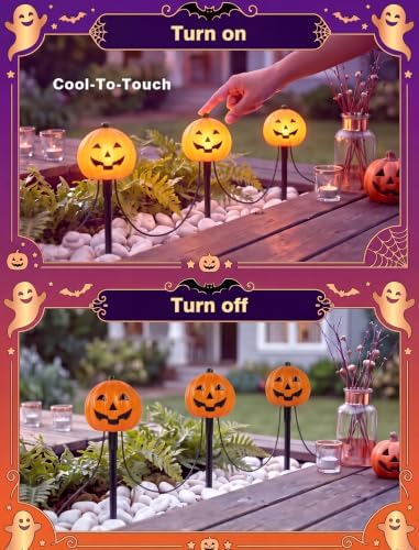 10.5FT Halloween Pathway Lights, 5PK LED Jack o Lantern Stake Lights