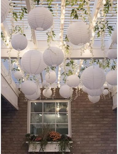 20Pcs White Paper Lanterns for Parties, 4” 6” 8” 10” 12” Chinese Asian Hanging Round Paper Lanterns for Birthday Wedding Halloween Christmas Home Decor Party Decor