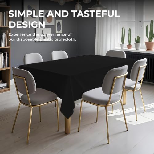 6 Pack Premium Disposable Plastic Tablecloth 54" x 108" Party Table Cloths Disposable for 6 to 8 Foot Tables Indoor or Outdoor Parties Birthdays Weddings Christmas Anniversary Buffet Table (Black)