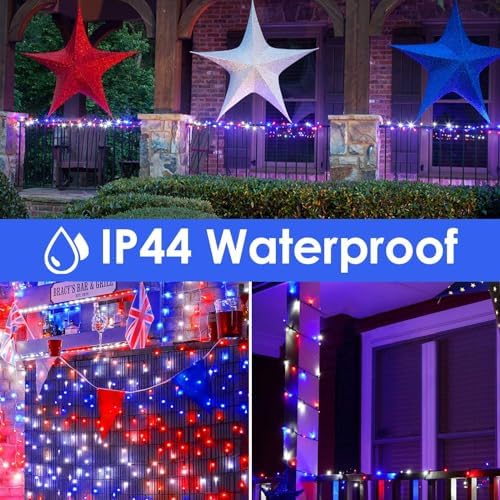 75.8FT 200 LED Red White and Blue Christmas String Lights Indoor Outdoor