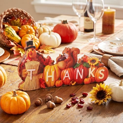 Amyhill Thanksgiving Decoration Wooden Pumpkin Turkey Tabletop Centerpiece Decor Turkey Figurines Indoor Fall Decor for Home Kitchen Thanksgiving Harvest Autumn Party Supplies
