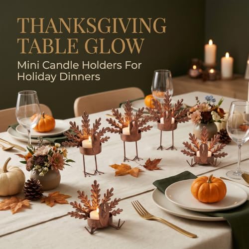6pcs Metal Turkey Tea Light Candle Holders Fall Thanksgiving Table Decor