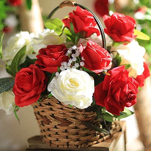 Laelfe 12 pcs Artificial Red Roses Flowers Long Stem Fake Silk Rose for Home Wendding Decorations(Red)