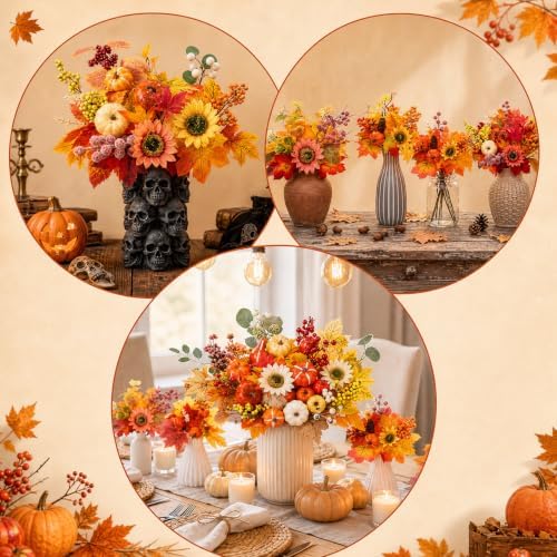 28 Pcs Fall Flower Pick, Artificial Floral Leaf Stem, 12 Inch, Maple Leaf