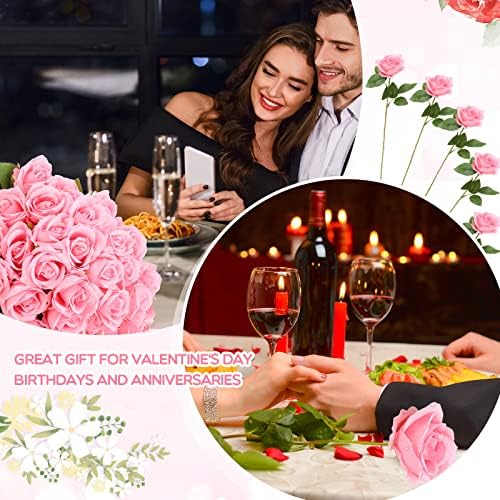 Jexine 100 Pcs Artificial Roses Flowers Bulk, Pink