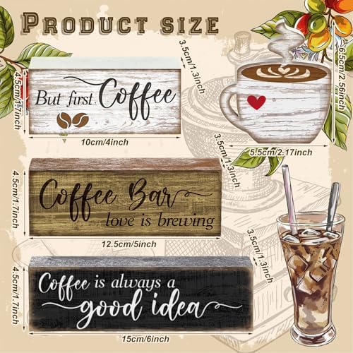 Moucuny 4 Pcs Coffee Bar Sign Wooden Blocks with Cup Topper Coffee Decor