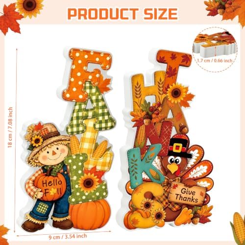 Fall Thanksgiving Table Decor 2 PCS Wooden Fall Scarecrow Turkey Decor