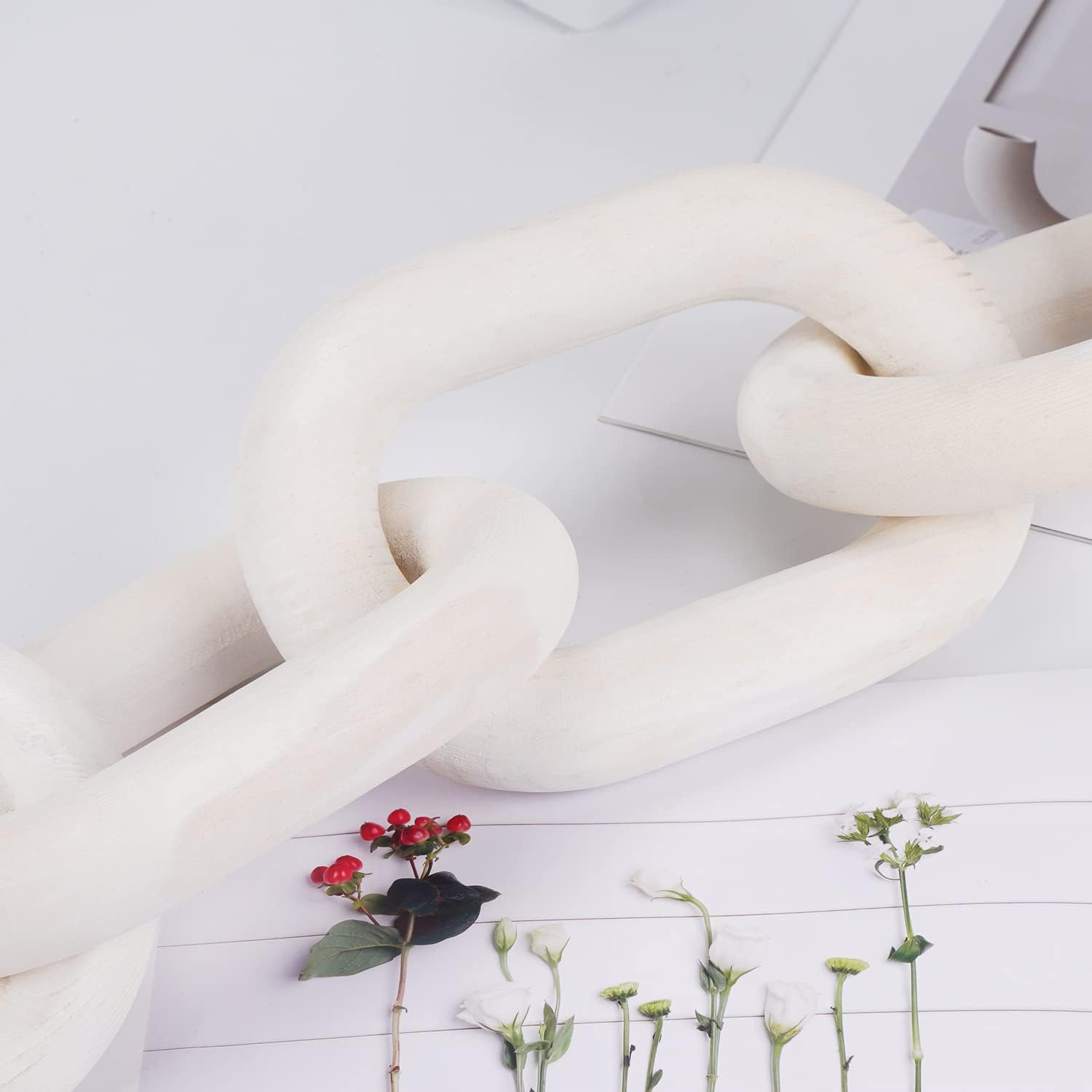 5 Link Chain Decor Hand-Carved Wooden Aesthetic Crafts / White