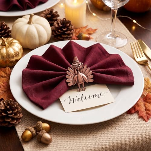 Yungyan 12Set Thanksgiving Turkey Napkin Rings,Classic Metal Napkin Holder