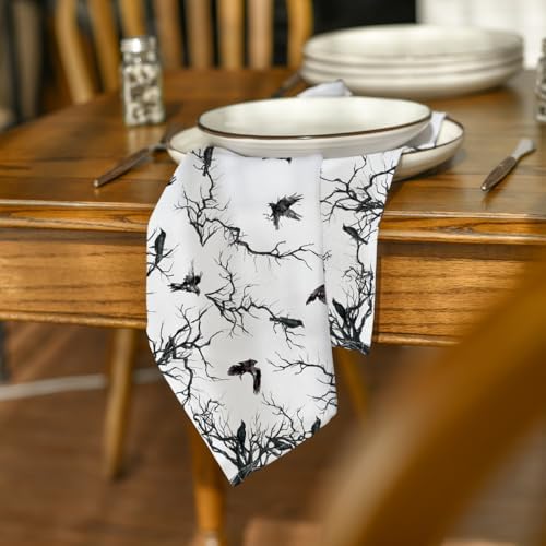 Horaldaily Halloween Cloth Napkins, Crow Tree Napkins Set of 12