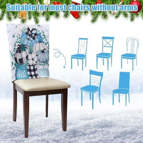6 Pcs Fall Chair Covers, Blue Pumpkin Dining Chair Slipcovers