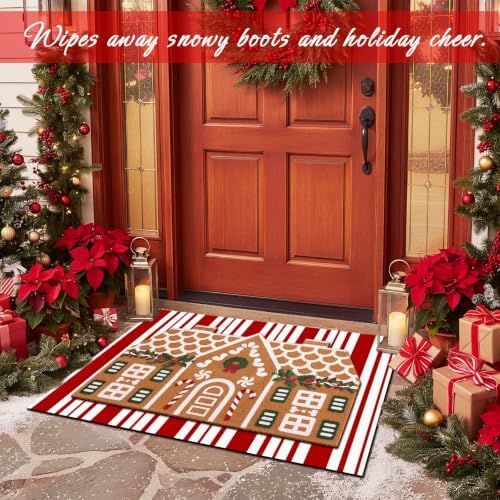 Tinideya 2 Pcs Christmas Layered Doormat Set, Gingerbread House