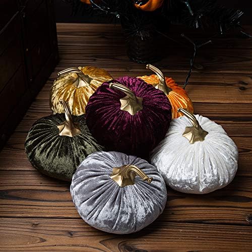 Ogrmar 6PCS Handmade Velvet Pumpkins for Halloween Thanksgiving Decoration