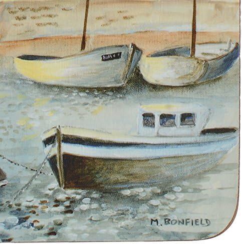 6-Piece Set of Cork Backed Coasters / 0.500 x 10.500 x 10.500 / Cm / Cornish Harbour