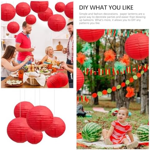 20Pcs Red Paper Lanterns for Parties, 4” 6” 8” 10” 12” Chinese Asian Hanging Round Paper Lanterns for Birthday Wedding Halloween Christmas Home Decor Party Decor