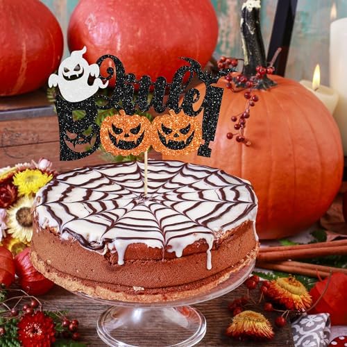 Gyufise 1Pc Little Boo Halloween Cake Topper Black Glitter Pumpkin Ghost