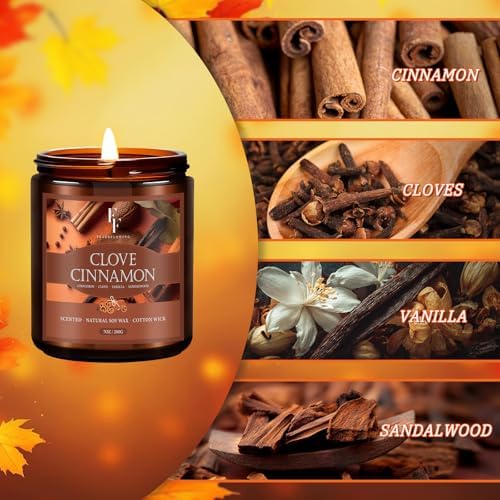 Fall Candle, Clove Cinnamon Scented Candles for Home, Natural Soy Autumn Candle Aromatherapy Candle, 7 oz Jar Candles