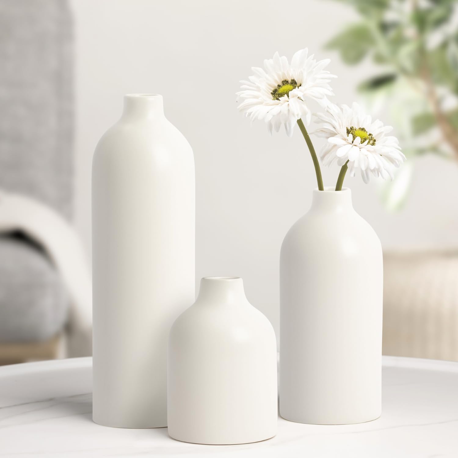 Ceramic Vase for Flowers Home Decor / 5.5" Height / White / 5.5 Inch