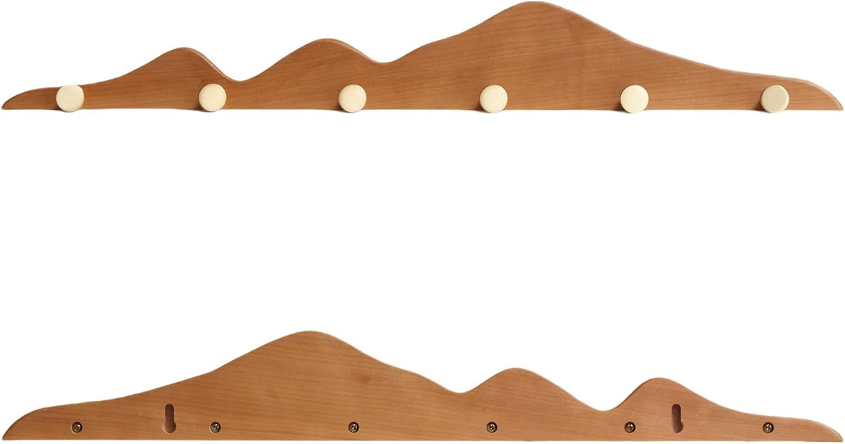 Wall Coat Rack Cherry Wood 6 Hooks | Elegant, Solid Coat Hanger, Wall Mount with Brass Hooks, Moisture-Resistant Wax