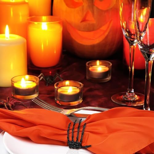 Halloween Napkin Rings Set of 6, Black Skeleton Hand Napkin Rings for Table Decoration, Halloween Party Dinner Table Decor