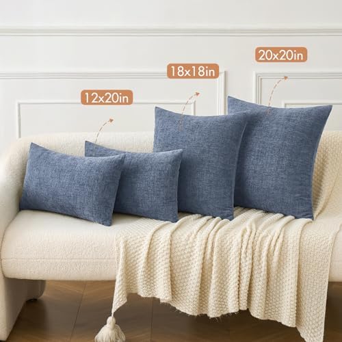 MIULEE Soft Chenille Throw Pillow Covers Dark Grey Blue 18x18 Pack of 2