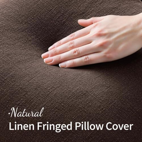 MIULEE Linen Fringe Decorative Fall Euro Pillow Covers Dark Brown 24x24