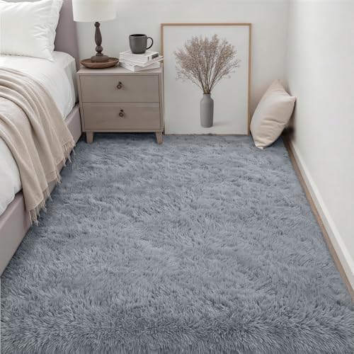Area Rug Living Room Bedroom: 4x6 Fluffy Plush Shag Carpet Gray