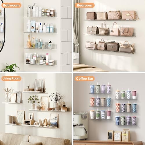 upsimples 15" x 4" Acrylic Shelves for Wall Storage and Organizer, 6 Pcs