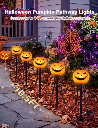 10.5FT Halloween Pumpkin Pathway Lights, 5PK LED Pumpkin Light Decor