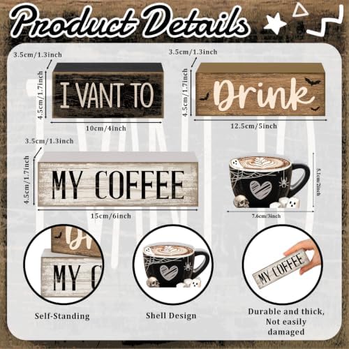 Moucuny 4 Pcs Halloween Coffee Wood Blocks Tiered Tray Decor Farmhouse