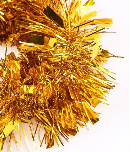 33FT Christmas Tinsel Garland,Gold Shiny Metallic Foil Decorations for Parade Floats, Halloween, Christmas Tree, New Year Parties,Birthday Party,Indoor and Outdoor Disco Party Supplies