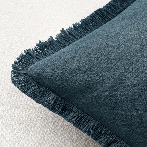 MIULEE Linen Fringe Decorative Euro Throw Pillow Covers Navy Blue 26x26