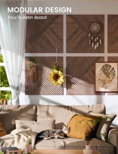 Fluxynara 6-Pack Felt Bulletin Board,Walnut Diamond Chevron-1