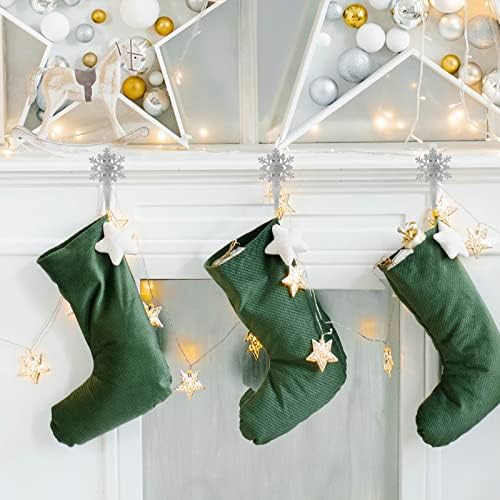 Peryiter 12 Pcs Snowflake Stocking Holders Metal Hooks for Mantle,Silver