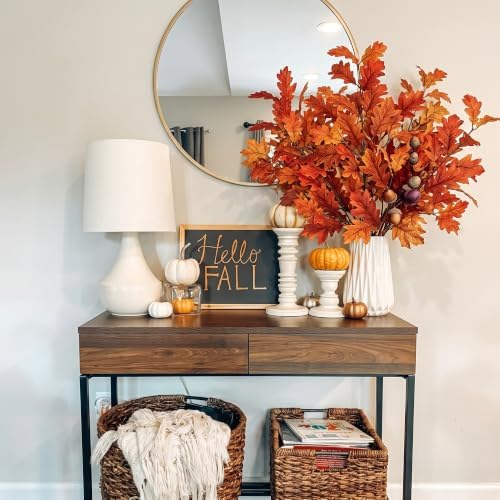 Wavwavw 6 Pcs 32'' Fall Artificial Oak Leaves Stem Fake Oak Branch Decor