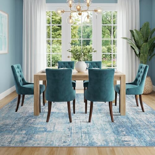 RELEANY Washable 5'x7' Abstract Area Rug for Living Room Teal Blue