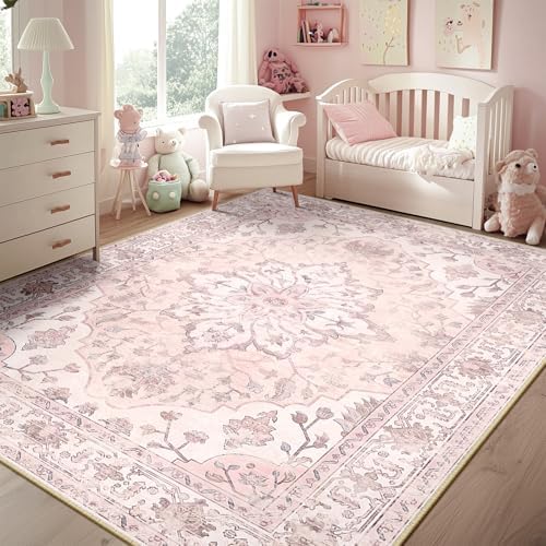 RELEANY Washable Area Rug, 6'x9', Pink