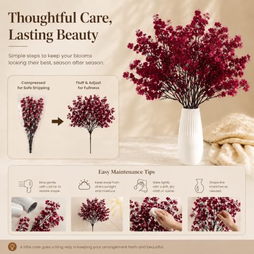 Mandy's 6 Bundles Artificial Burgundy Baby’s Breath Flowers
