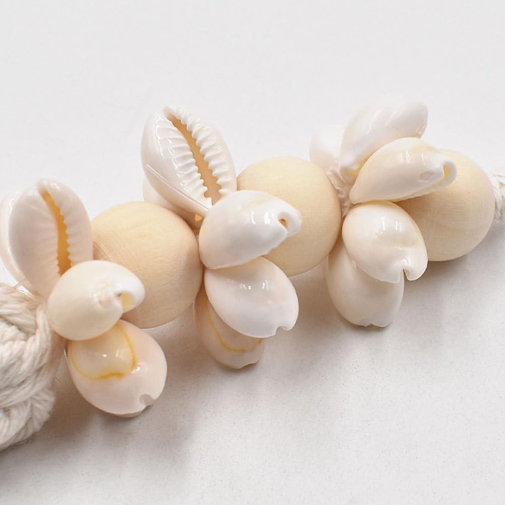 Boho Wood Beads and Shell Tassel Garland Cotton Thread Hanging String / 25 x 1.6 x 1.6 / Cm / Cream