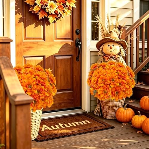4 Bundles Fall Flowers for Cemetery Artificial Mums for Outdoors