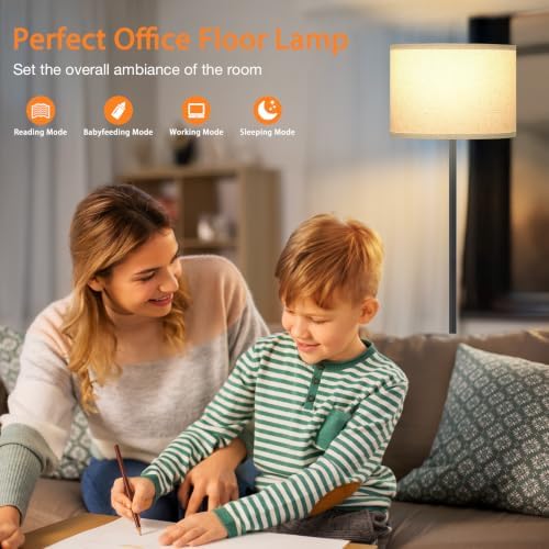 Ambimall 60'' Modern Floor Lamp with Remote, Tall Lamps for Living Room, Bedroom, Office, Dining Room, Beige Shade with