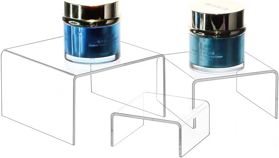 Display Stand / 6 -Piece Strong Acrylic Rectangular Riser for Retail / Large, 2 Sets / Clear
