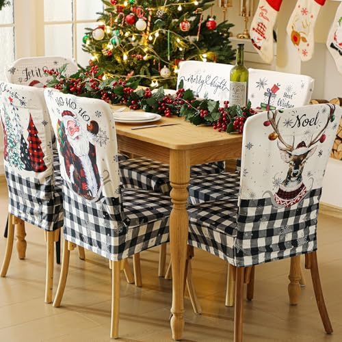 Moukeren 6 Pcs Christmas Plaid Chair Covers Dining Chair Slipcovers