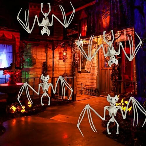 2Pcs Bat Skeleton Halloween Decor Sculpture Scary Centrepiece Animal Skeleton Fish Bone for Indoor Outdoor Spooky Scene Garden Decoration