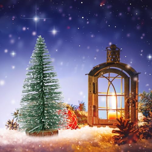 DECHOUS Mini Christmas Tree 4 Inch Snow Frost Miniature Christmas Bottle Brush Trees with Wooden Base for Xmas Decoration Holiday Party Home Table