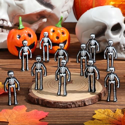 Simgoing 100 Pcs Halloween Mini Skeleton Decoration Glow in the Dark Skeleton Bulk Luminous Tiny Figurine to Hide and Seek Small Skull Toy for Halloween Haunted House Party Favor Decor (White)