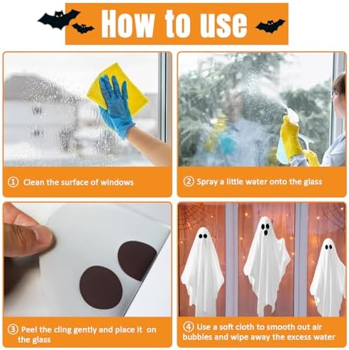 Spooky Halloween Window Clings Decorations: 3 Large Ghost Mirror Decals