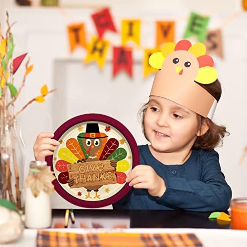 Gatherfun Turkey Thanksgiving Party Supplies Kit, Autumn Disposable Dinnerware Includes, Paper Dinner Plates, Dessert Plates, Napkins, Cups, and Tablecloth, for Fall party Decorations, Serve 25